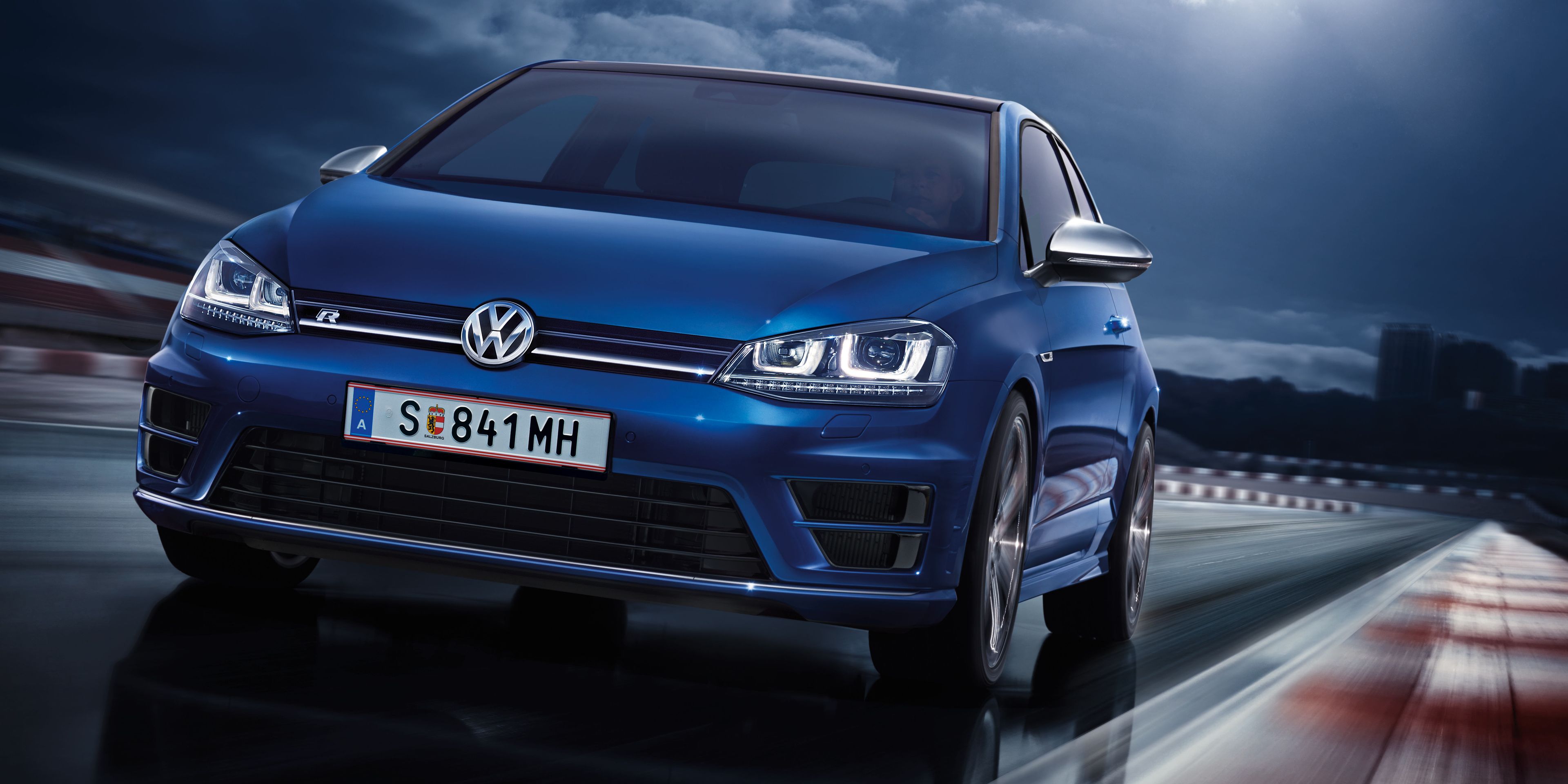 vw volkswagen golf r blau frontansicht
